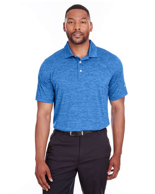 Lapis Blue - Puma Golf 596801 Men's Icon Heather Polo with Your Logo Puma Golf Men's Icon Heather Polo in Lapis Blue, front view on model