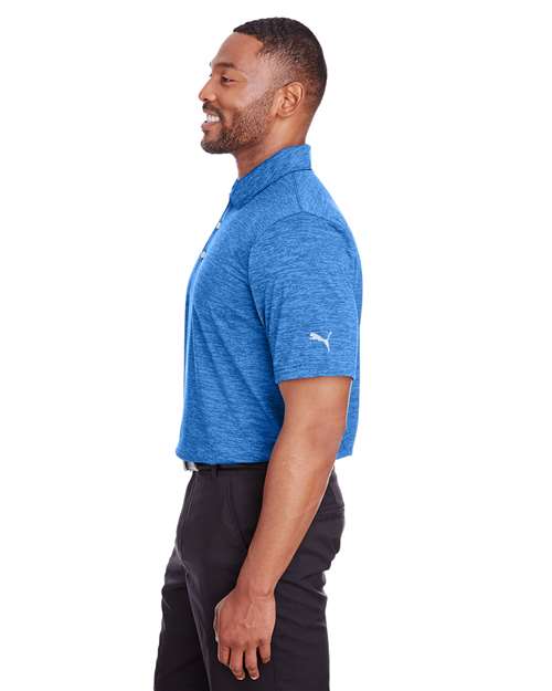 Lapis Blue - Puma Golf 596801 Men's Icon Heather Polo with Your Logo Puma Golf Men's Icon Heather Polo in Lapis Blue, side view on model