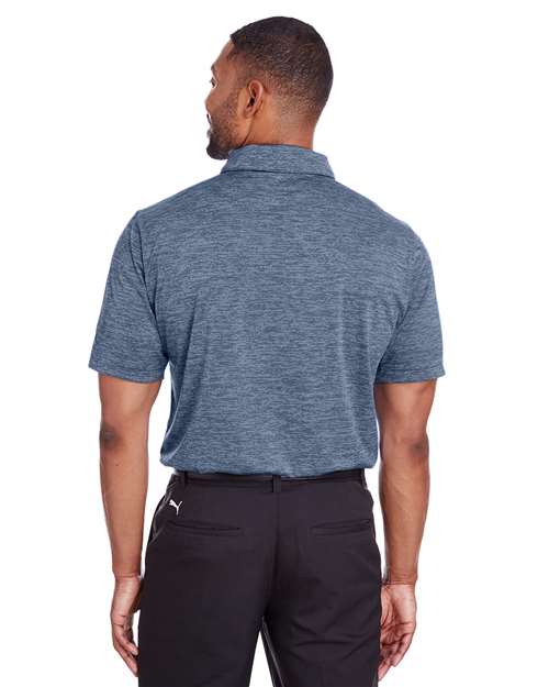Peacoat - Puma Golf 596801 Men's Icon Heather Polo with Your Logo Puma Golf Men's Icon Heather Polo in Peacoat, back view on model