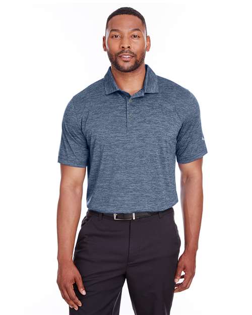 Peacoat - Puma Golf 596801 Men's Icon Heather Polo with Your Logo Puma Golf Men's Icon Heather Polo in Peacoat, front view on model