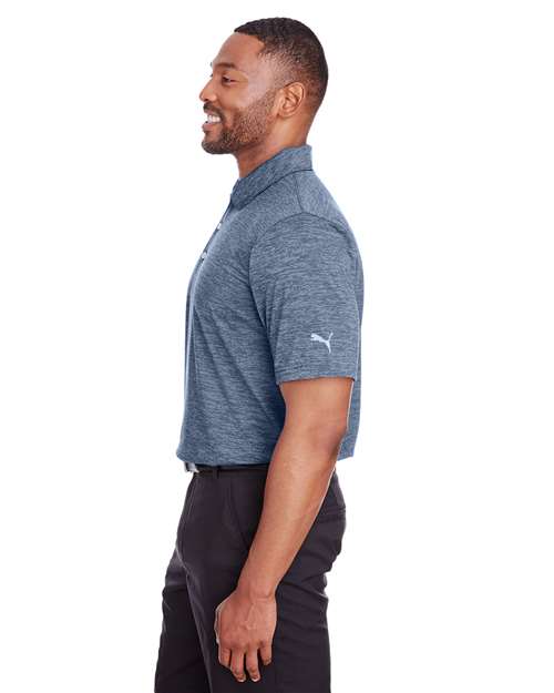 Peacoat - Puma Golf 596801 Men's Icon Heather Polo with Your Logo Puma Golf Men's Icon Heather Polo in Peacoat, side view on model