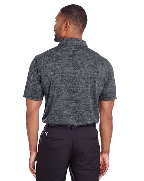 Puma Black - Puma Golf 596801 Men's Icon Heather Polo with Your Logo Puma Golf Men's Icon Heather Polo in Puma Black, back view on model