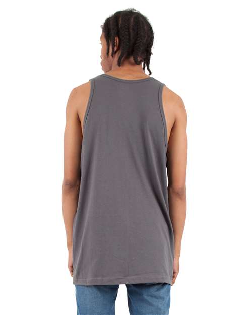 Dark Grey - Shaka Wear Unisex Active Tank with Custom Logo Printing Shaka Wear Unisex Active Tank in Dark Grey, back view on model