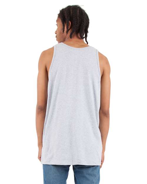 Heather Grey - Shaka Wear Unisex Active Tank with Custom Logo Printing Shaka Wear Unisex Active Tank in Heather Grey, back view on model