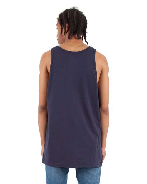 Navy - Shaka Wear Unisex Active Tank with Custom Logo Printing Shaka Wear Unisex Active Tank in Navy, back view on model