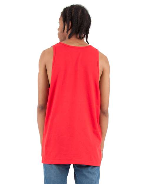 Red - Shaka Wear Unisex Active Tank with Custom Logo Printing Shaka Wear Unisex Active Tank in Red, back view on model