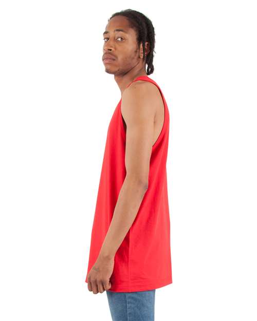 Red - Shaka Wear Unisex Active Tank with Custom Logo Printing Shaka Wear Unisex Active Tank in Red, side view on model