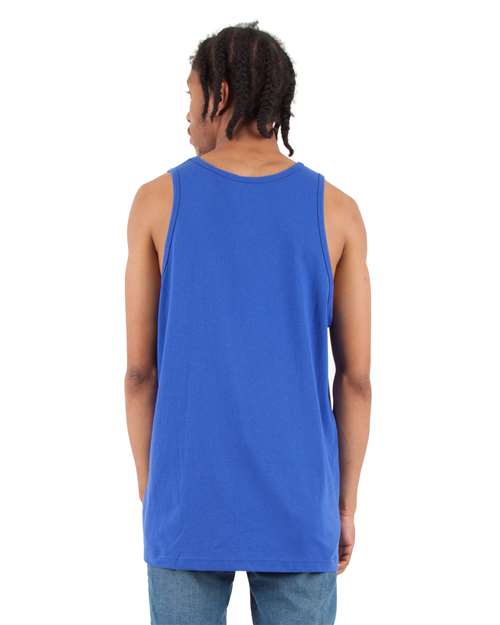 Royal - Shaka Wear Unisex Active Tank with Custom Logo Printing Shaka Wear Unisex Active Tank in Royal, back view on model