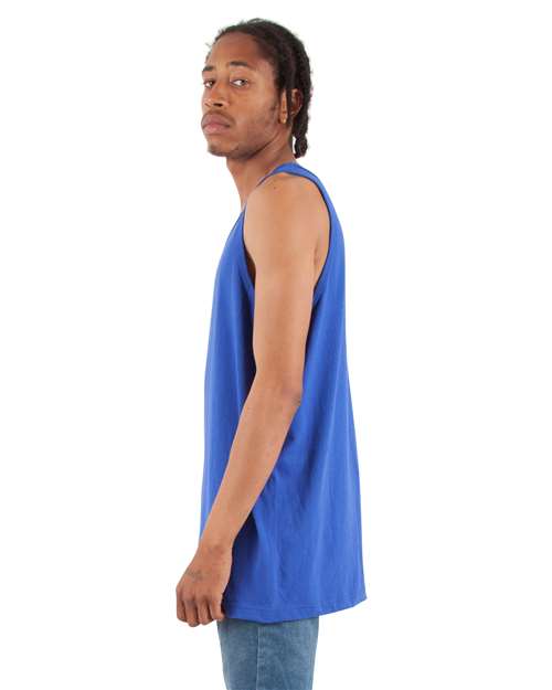 Royal - Shaka Wear Unisex Active Tank with Custom Logo Printing Shaka Wear Unisex Active Tank in Royal, side view on model