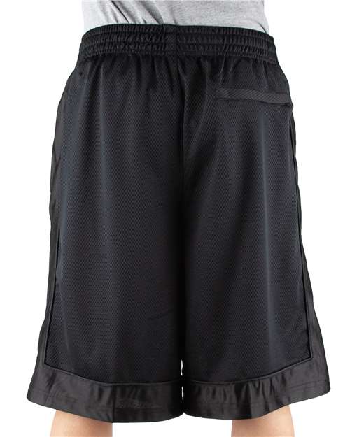 Black - Shaka Wear Unisex Mesh Shorts with Custom Logo Embroidery Shaka Wear Unisex Mesh Shorts in Black, back view on model