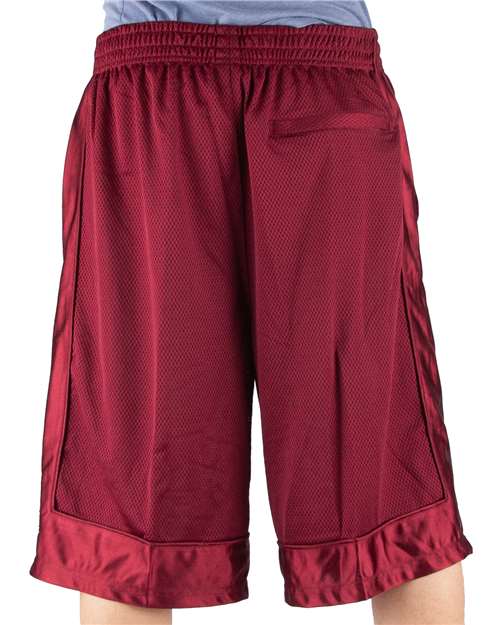 Burgundy - Shaka Wear Unisex Mesh Shorts with Custom Logo Embroidery Shaka Wear Unisex Mesh Shorts in Burgundy, back view on model