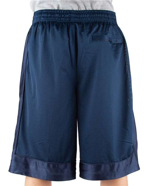 Navy - Shaka Wear Unisex Mesh Shorts with Custom Logo Embroidery Shaka Wear Unisex Mesh Shorts in Navy, back view on model