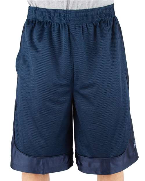 Navy - Shaka Wear Unisex Mesh Shorts with Custom Logo Embroidery Shaka Wear Unisex Mesh Shorts in Navy, front view on model