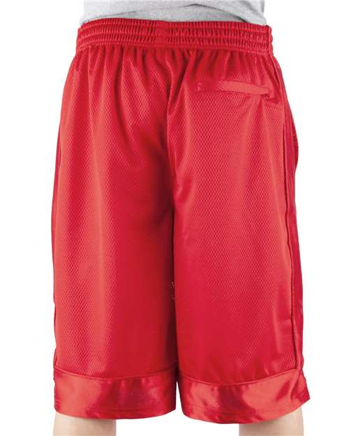 Red - Shaka Wear Unisex Mesh Shorts with Custom Logo Embroidery Shaka Wear Unisex Mesh Shorts in Red, back view on model