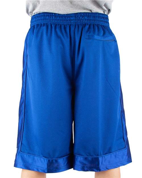 Royal - Shaka Wear Unisex Mesh Shorts with Custom Logo Embroidery Shaka Wear Unisex Mesh Shorts in Royal, back view on model