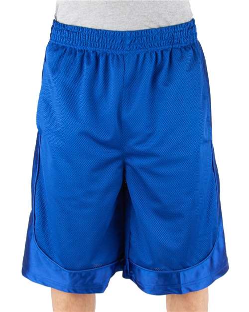 Royal - Shaka Wear Unisex Mesh Shorts with Custom Logo Embroidery Shaka Wear Unisex Mesh Shorts in Royal, front view on model