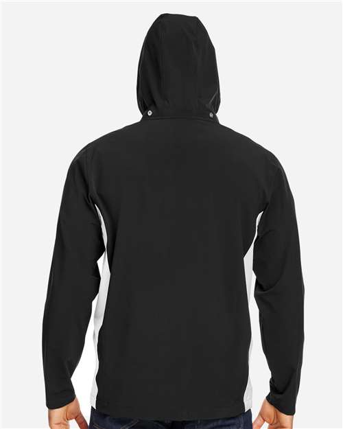 Black/ White - Under Armour 1390159 Men's Jacket with Custom Embroidery Under Armour Men's Rival Stretch Jacket in Black/White, back view on model