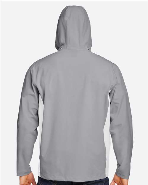 Mod Grey/ White - Under Armour 1390159 Men's Jacket with Custom Embroidery Under Armour Men's Rival Stretch Jacket in Mod Grey/White, back view on model