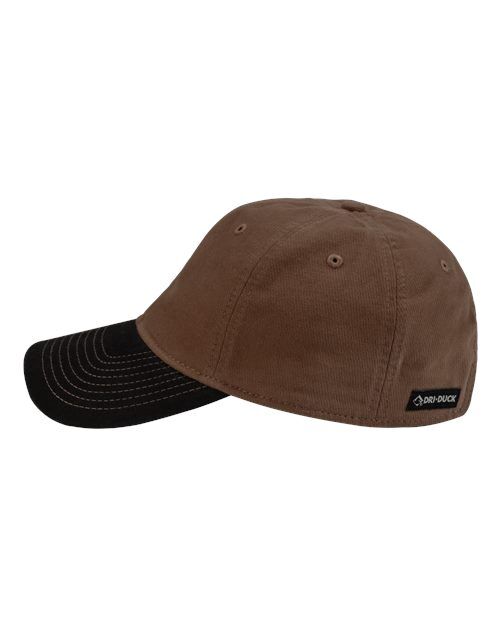 Field Khaki/ Black - DRI DUCK 3205 Truman Cap with Embroidered Company Logo DRI DUCK Truman Cap in Field Khaki/Black, side view