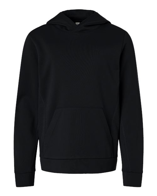 Black - Youth Squad Hooded Tech Fleece Pullover Team 365 Youth Squad Hooded Tech Fleece Pullover in Black, front view