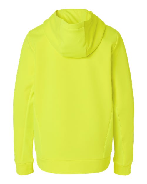 Safety Yellow - Team 365 Squad Hooded Tech Fleece Pullover with Custom Logo Team 365 Youth Squad Hooded Tech Fleece Pullover in Safety Yellow, back view