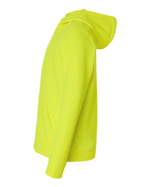 Safety Yellow - Team 365 Squad Hooded Tech Fleece Pullover with Custom Logo Team 365 Youth Squad Hooded Tech Fleece Pullover in Safety Yellow, side view