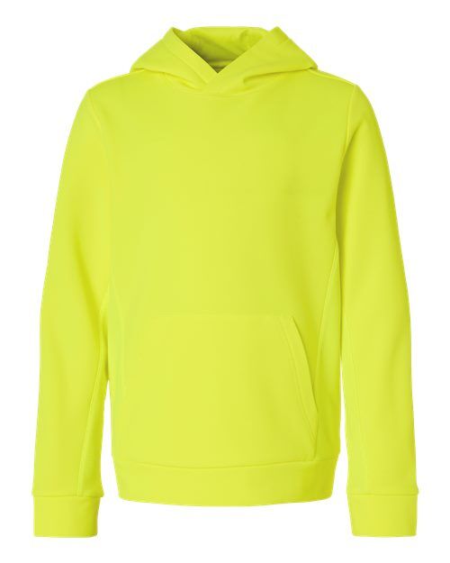 Safety Yellow - Youth Squad Hooded Tech Fleece Pullover Team 365 Youth Squad Hooded Tech Fleece Pullover in Safety Yellow, front view