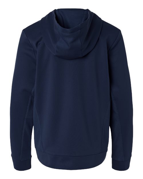 Sport Dark Navy - Team 365 Squad Hooded Tech Fleece Pullover with Custom Logo Team 365 Youth Squad Hooded Tech Fleece Pullover in Sport Dark Navy, back view