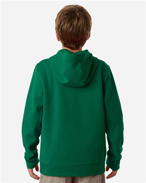 Sport Forest - Team 365 Squad Hooded Tech Fleece Pullover with Custom Logo Team 365 Youth Squad Hooded Tech Fleece Pullover in Sport Forest, back view on model