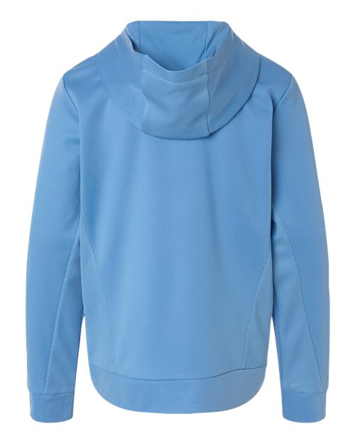 Sport Light Blue - Team 365 Squad Hooded Tech Fleece Pullover with Custom Logo Team 365 Youth Squad Hooded Tech Fleece Pullover in Sport Light Blue, back view
