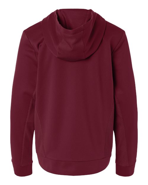 Sport Maroon - Team 365 Squad Hooded Tech Fleece Pullover with Custom Logo Team 365 Youth Squad Hooded Tech Fleece Pullover in Sport Maroon, back view