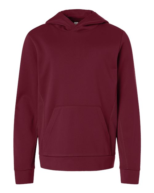 Sport Maroon - Youth Squad Hooded Tech Fleece Pullover Team 365 Youth Squad Hooded Tech Fleece Pullover in Sport Maroon, front view