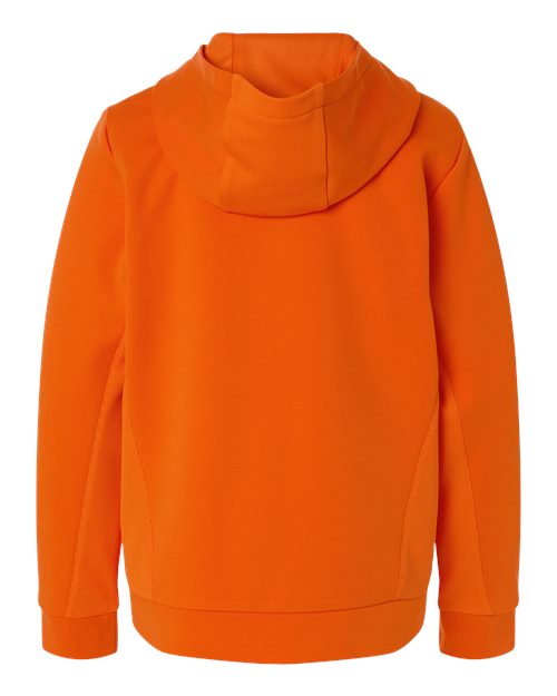 Sport Orange - Team 365 Squad Hooded Tech Fleece Pullover with Custom Logo Team 365 Youth Squad Hooded Tech Fleece Pullover in Sport Orange, back view