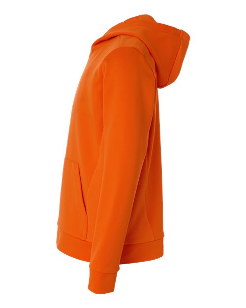 Sport Orange - Team 365 Squad Hooded Tech Fleece Pullover with Custom Logo Team 365 Youth Squad Hooded Tech Fleece Pullover in Sport Orange, side view