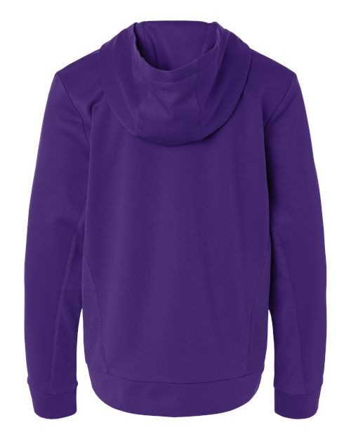 Sport Purple - Team 365 Squad Hooded Tech Fleece Pullover with Custom Logo Team 365 Youth Squad Hooded Tech Fleece Pullover in Sport Purple, back view