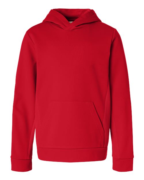 Sport Red - Youth Squad Hooded Tech Fleece Pullover Team 365 Youth Squad Hooded Tech Fleece Pullover in Sport Red, front view