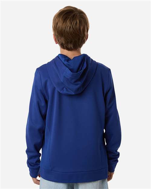 Sport Royal - Team 365 Squad Hooded Tech Fleece Pullover with Custom Logo Team 365 Youth Squad Hooded Tech Fleece Pullover in Sport Royal, back view on model