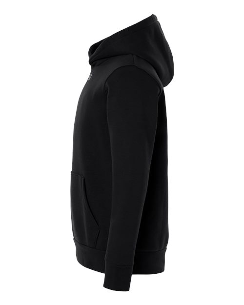Black/ White - Under Armour 6014162 Youth Hoodie with Logo Embroidery Under Armour Youth Team Icon Fleece Hooded Sweatshirt in Black/White, side view