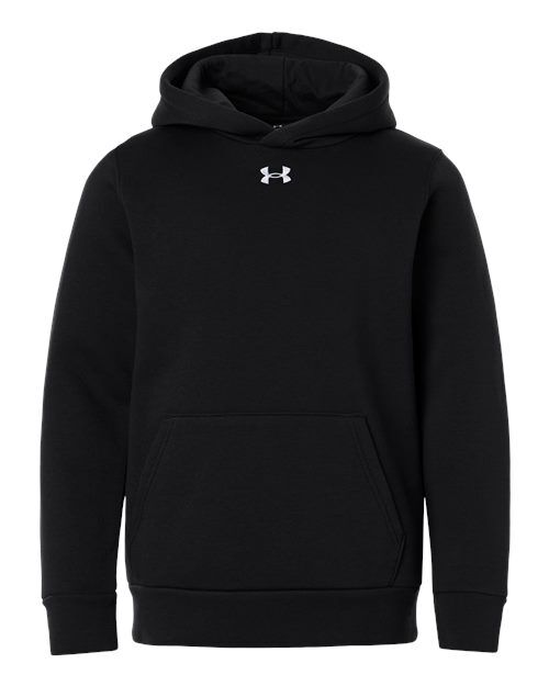Black/ White - Youth Team Icon Fleece Hooded Sweatshirt Under Armour Youth Team Icon Fleece Hooded Sweatshirt in Black/White, front view