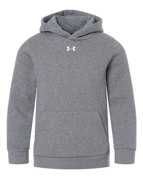 Pitch Grey Medium Heather/ White - Youth Team Icon Fleece Hooded Sweatshirt Under Armour Youth Team Icon Fleece Hooded Sweatshirt in Pitch Grey Medium Heather/White, front view