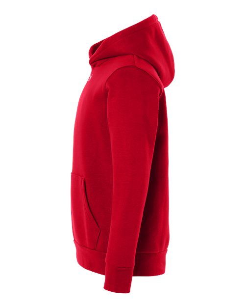 Red/ White - Under Armour 6014162 Youth Hoodie with Logo Embroidery Under Armour Youth Team Icon Fleece Hooded Sweatshirt in Red/White, side view
