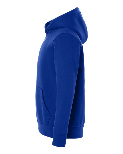 Royal/ White - Under Armour 6014162 Youth Hoodie with Logo Embroidery Under Armour Youth Team Icon Fleece Hooded Sweatshirt in Royal/White, side view