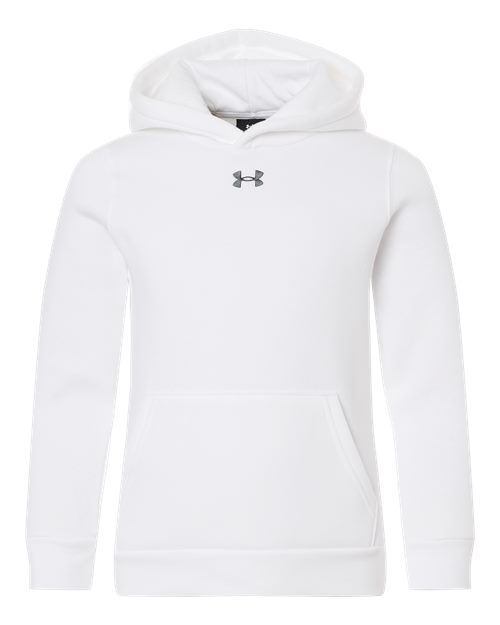 White/ Pitch Grey Medium Heather - Youth Team Icon Fleece Hooded Sweatshirt Under Armour Youth Team Icon Fleece Hooded Sweatshirt in White/Pitch Grey Medium Heather, front view