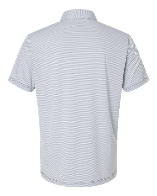 White/ Collegiate Navy - Adidas A2026 Polo with Custom Company Logo Embroidery Adidas Men's Ultimate365 Pencil Stripe Climacool Polo in White/Collegiate Navy, back view