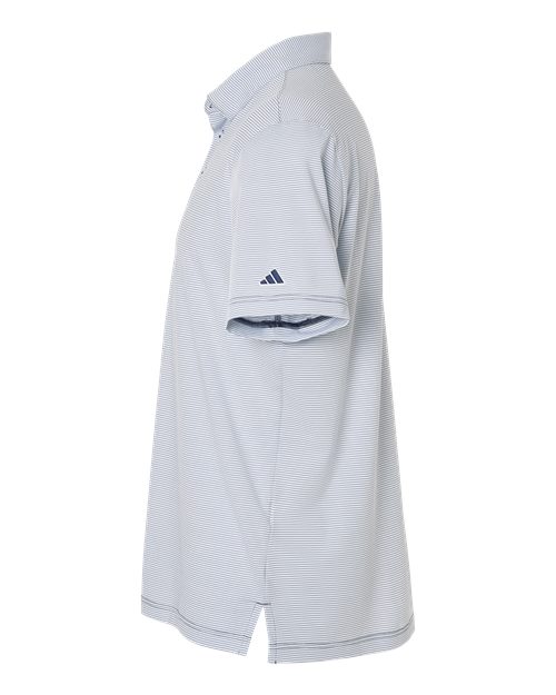White/ Collegiate Navy - Adidas A2026 Polo with Custom Company Logo Embroidery Adidas Men's Ultimate365 Pencil Stripe Climacool Polo in White/Collegiate Navy, side view