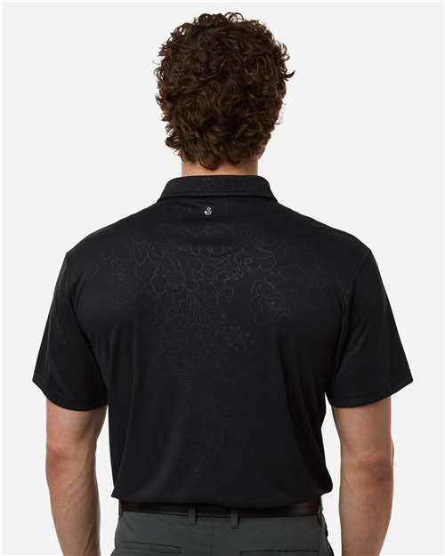 Black - Swannies SW5100 Polo with Custom Company Logo Embroidery Swannies Men's Ehrman Polo in Black, back view on model