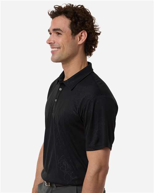 Black - Swannies SW5100 Polo with Custom Company Logo Embroidery Swannies Men's Ehrman Polo in Black, side view on model