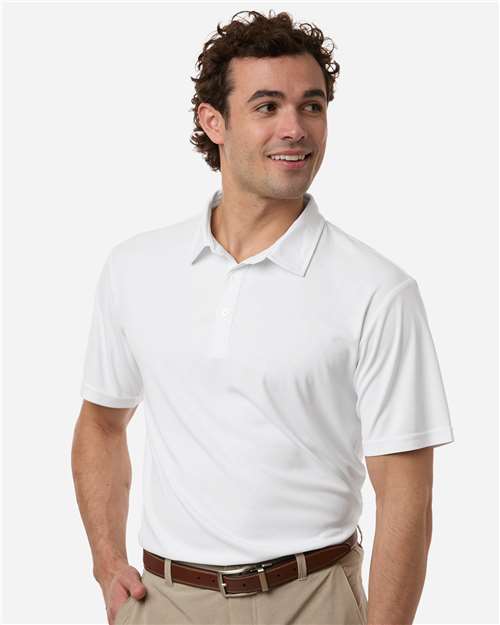 White - Swannies SW5100 Polo with Custom Company Logo Embroidery Swannies Men's Ehrman Polo in White, front view on model