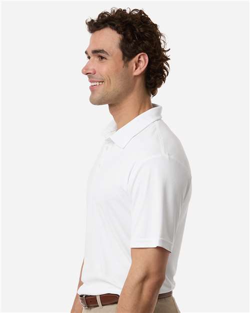 White - Swannies SW5100 Polo with Custom Company Logo Embroidery Swannies Men's Ehrman Polo in White, side view on model