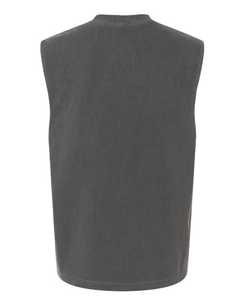 Faded Black - American Apparel 207GD Boxy Muscle Tee with Custom Print American Apparel Unisex Heavyweight Cotton Garment-Dyed Boxy Muscle Tee in Faded Black, back view